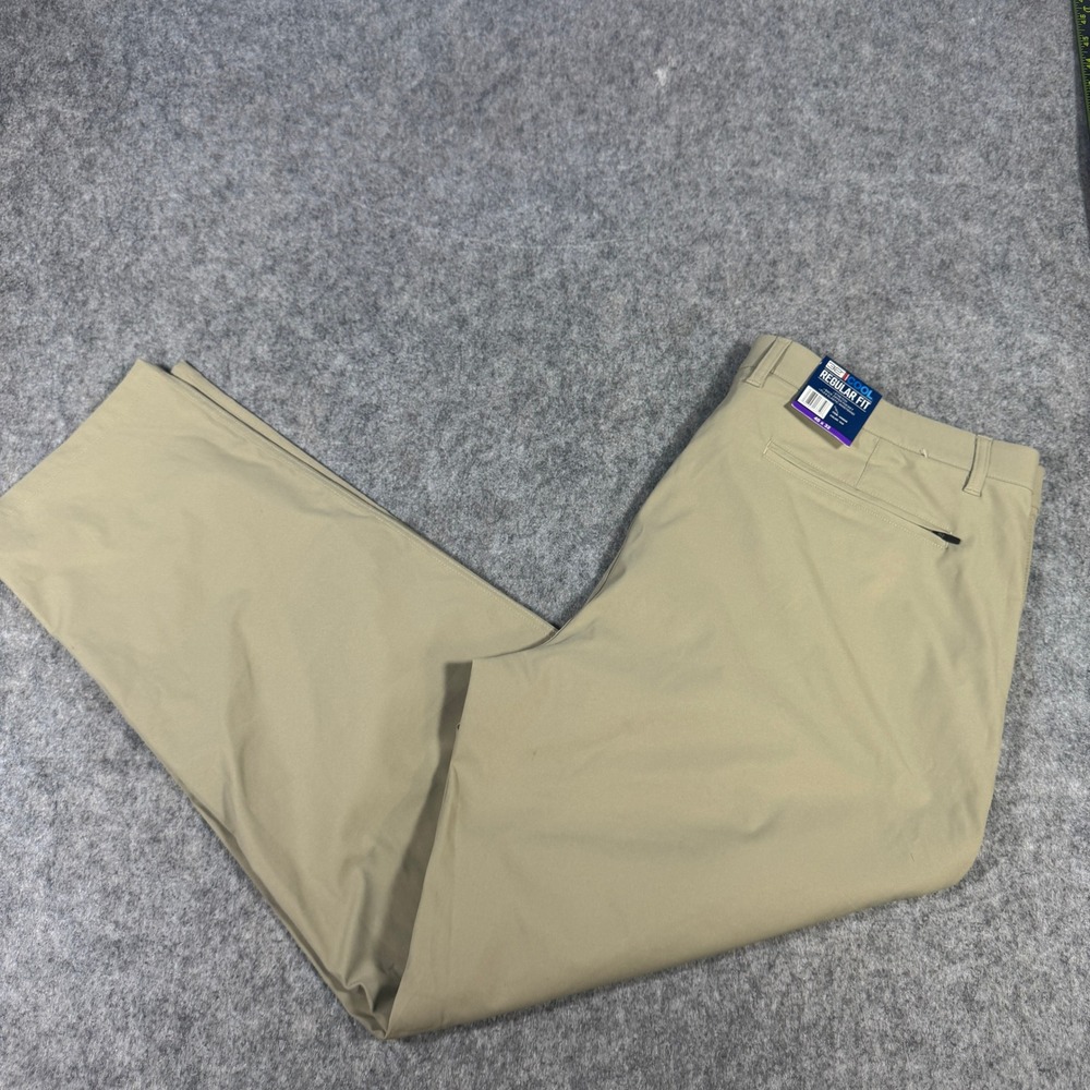 32 Degrees Cool Mens Regular Fit Performance Pants Tan Khaki 40x32 Zipper Pocket